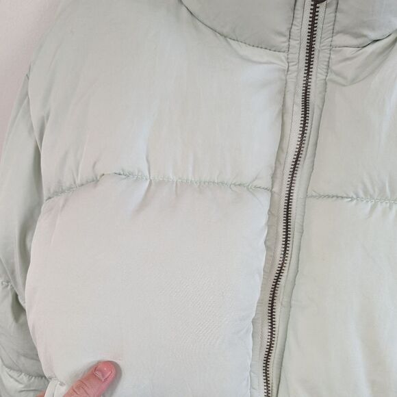 Double Zero quilted crop cropped puffer jacket coat L Large pale blue green - Picture 7 of 12
